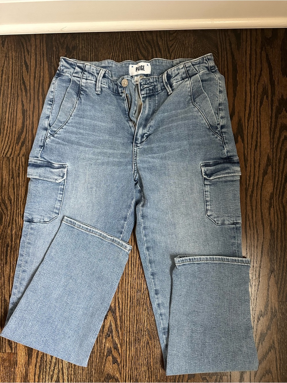 PAIGE Women's Light Blue Cargo Relaxed Jeans